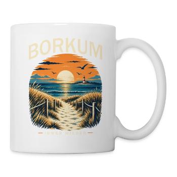 Borkum Nordsee Retro Leuchtturm Dünen Küstenmotiv - Tasse - Weiß - Rechts