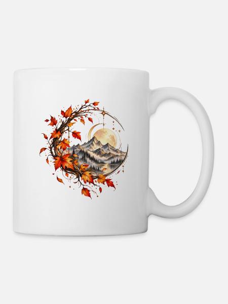 Herbstmond über stillen Bergen - Tasse - Weiß
