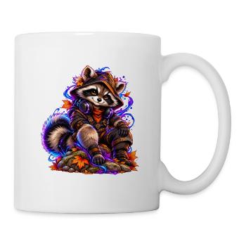 Neon-Waschbär mit Herbstlaub - Tasse - Weiß - Rechts