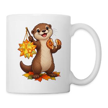 Zwergotter mit Sternlaterne und Brezelhälften - Tasse - Weiß - Rechts