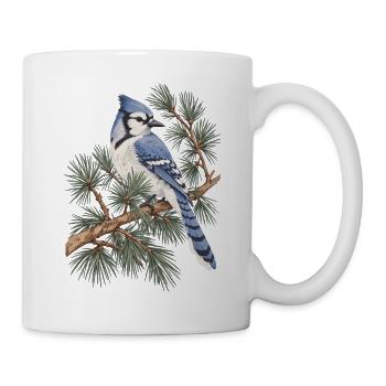 Blauer Eichelhäher auf Kiefernzweigen - Tasse - Weiß - Rechts