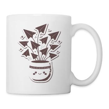 Papierflieger Blütenstrauß Topf - Tasse - Weiß - Rechts
