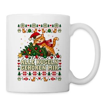 Weihnachtskatze - Alle Kugeln gehören mir - Tasse - Weiß - Rechts