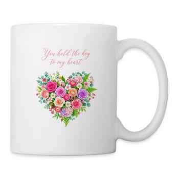 Floraler Schlüssel zum Herzen - Tasse - Weiß - Rechts