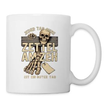 Zettel am Zeh Totenkopf Motiv - Tasse - Weiß - Rechts