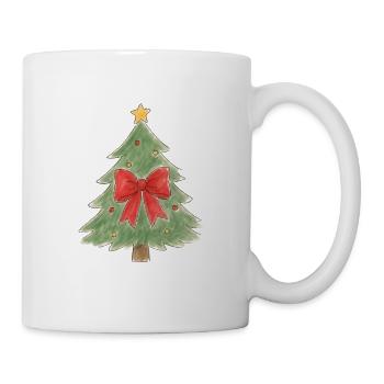 Weihnachtsbaum mit roter Schleife und goldenen Ornamenten - Tasse - Weiß - Rechts