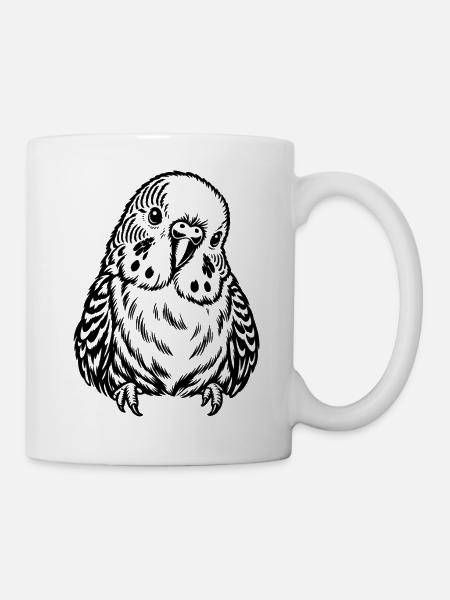 Wellensittich – Schwarz Weiß Vogelporträt - Tasse - Weiß