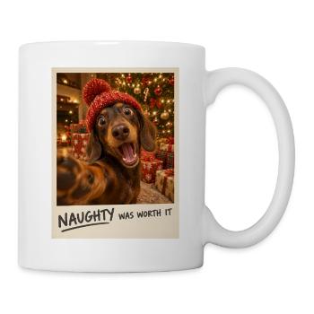 Naughty Was Worth It Dackel Selfie Weihnachten - Tasse - Weiß - Rechts