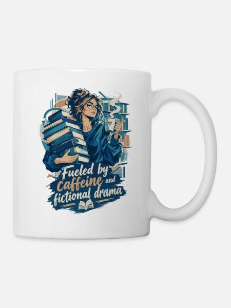 Fueled by Caffeine and Fictional Drama Kaffee - Tasse - Weiß