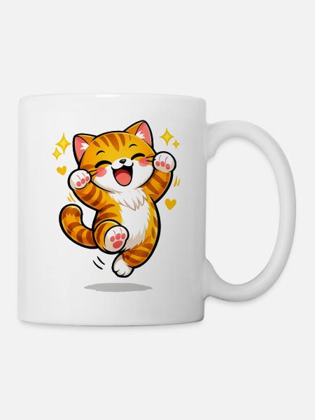 Freudige orangefarbene Katzensprung - Tasse - Weiß