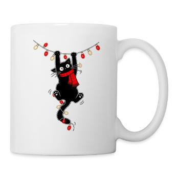 Katze mit Lichterkette – Christmas Vibes - Tasse - Weiß - Rechts