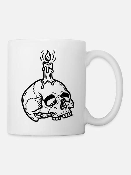 Schädel mit Kerze - Tasse - Weiß