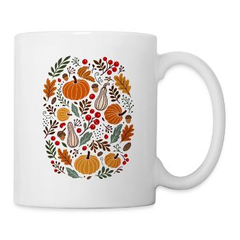 Kürbisse und Herbstfrüchte auf Blättern - Tasse - Weiß - Rechts