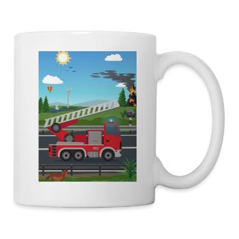 Feuerwehrauto im Einsatz – Kinderzimmer - Tasse - Weiß - Rechts