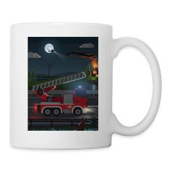 Feuerwehr bei Nacht – Kinderzimmer - Tasse - Weiß - Rechts