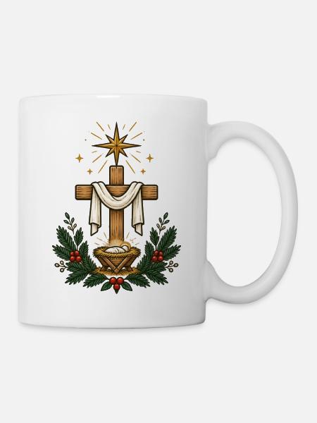 Kreuzstern Krippe Weihnacht - Tasse - Weiß