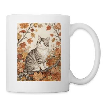 Herbstkatze im Blätterwald - Tasse - Weiß - Rechts
