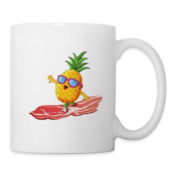 Cool Funny Pineapple Riding on Bacon - Mug - white - Right