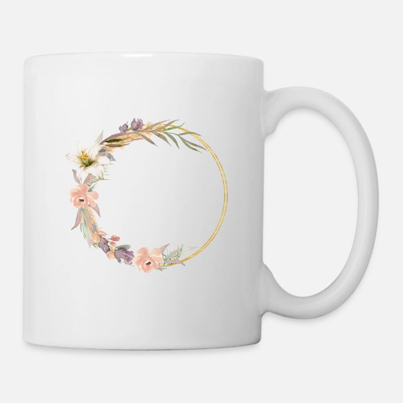 Blumen Kranz personalisierbar - Tasse - Weiß