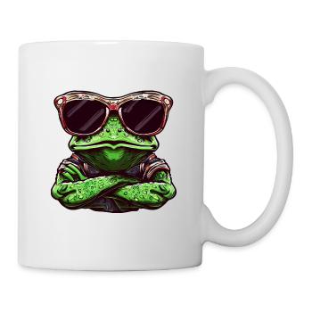 Cooler Frosch mit Sonnenbrille Türsteher Tier-Desi - Tasse - Weiß - Rechts