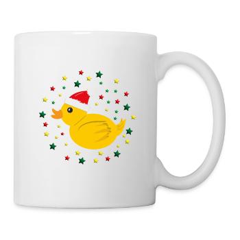 Ente mit Weihnachtsmütze und Sternen. - Tasse - Weiß - Rechts