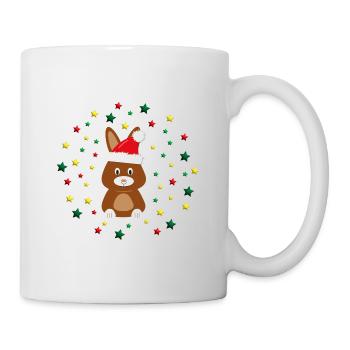 Hase mit Weihnachtsmütze und Sternen. - Tasse - Weiß - Rechts