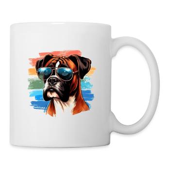 Bunter Boxerhund mit Sonnenbrille - Tasse - Weiß - Rechts
