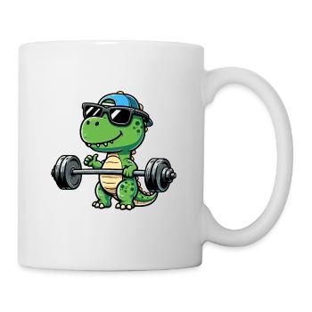 T-Rex Workout: Dinosaurier Bankdrücken für - Tasse - Weiß - Rechts