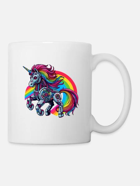 Cyborg Unicorn with Rainbow - Mug - white