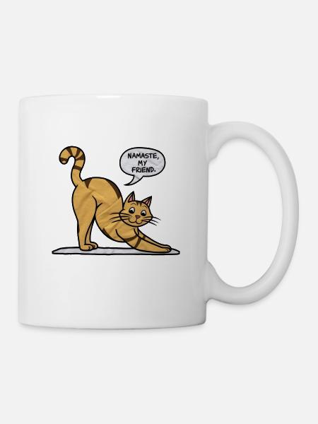 Katze beim Yoga: Namaste-Übungen & Gymnastik - Tasse - Weiß