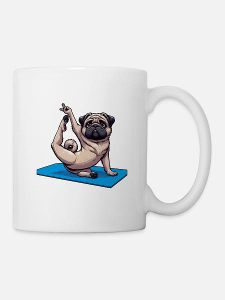 Lustiger Mops: Yoga & Skurrile Meditation - Tasse - Weiß