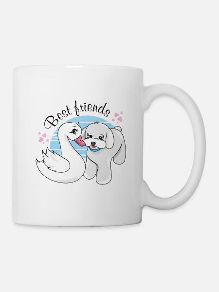 Süßes Schwanenbaby und Welpe sind beste Freunde - Tasse - Weiß