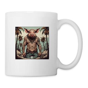 Tattoo / Tier / Kunst / cool / Comic / Schwein - Tasse - Weiß - Rechts