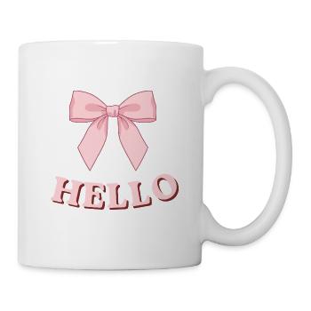 Pinkes Hello mit Schleifenband - Tasse - Weiß - Rechts
