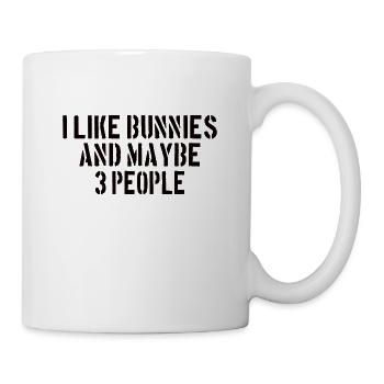 RABBITS: I like Bunnies and maybe 3 people - Mug - white - Right