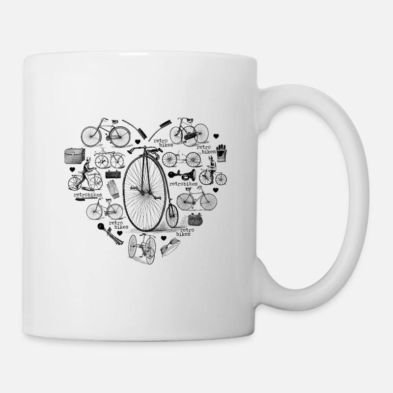 Bicycle Retro Wheel Heart High Wheel - Mug - white