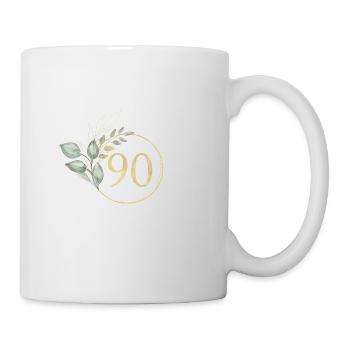 Zahl 90, Eukalyptus-Kranz, personalisierbar - Tasse - Weiß - Rechts