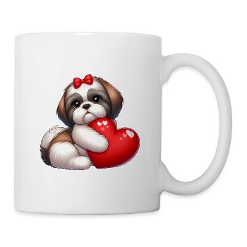 Shih Tzu étreignant un oreiller rouge - Mug blanc - blanc - Droite