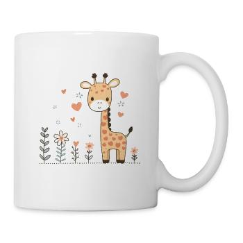 Niedliche Giraffe im Garten T-Shirt für Kinder - Tasse - Weiß - Rechts