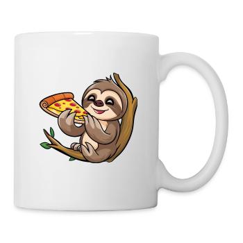 Sloth on Branch with Pizza Cartoon - Mug - white - Right