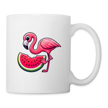Cute flamingo with watermelon cartoon style - Mug - white - Right