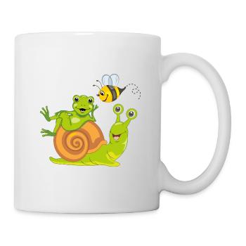 Glückliche Biene, grüner Frosch und Schnecke sind beste Freunde - Tasse - Weiß - Rechts