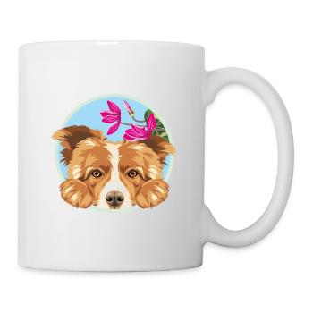 Peeking happy Border Collie dog with pink flowers - Mug - white - Right