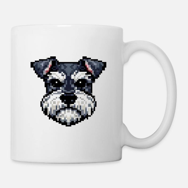 Pixelhunde Schnauzerporträt im Retro-Stil - Tasse - Weiß