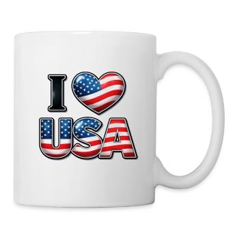 I Love USA – Patriotische Botschaft Emblem-Flagge - Tasse - Weiß - Rechts