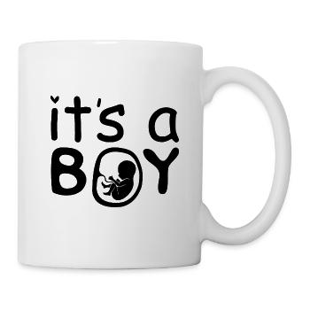 Schwanger, Es ist ein Junge, Schwangerschaft - Tasse - Weiß - Rechts
