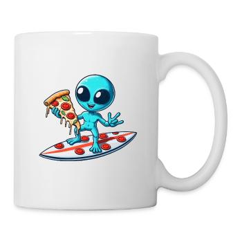 Cooler Alien Surfer mit Pizza - Tasse - Weiß - Rechts