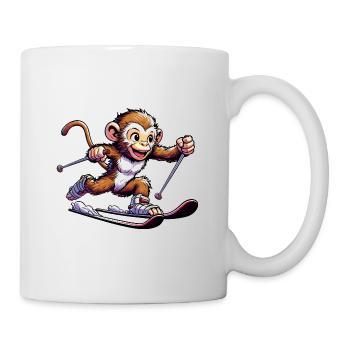 Affe Schimpanse Skifahrer Winterurlaub Design - Tasse - Weiß - Rechts