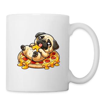 Mops Liebt Pizza: Käseliebhaber-Design - Tasse - Weiß - Rechts