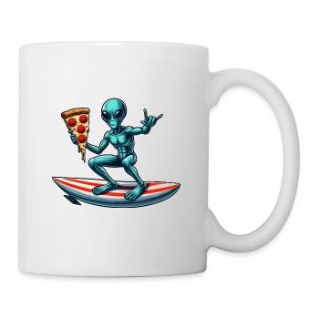 Surfeur extraterrestre avec pizza sur planche de surf - Mug blanc - blanc - Droite